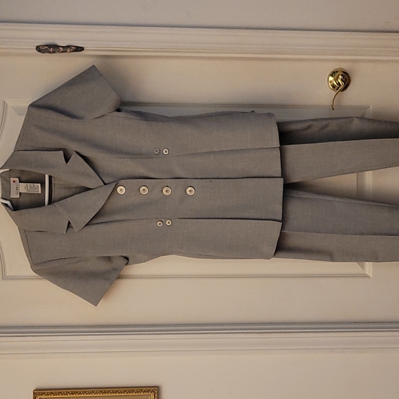 Vintage Jackets & Blazers - Vintage 1980s Scarlet Pleated Grey Pantsuit with Slit and Button Details